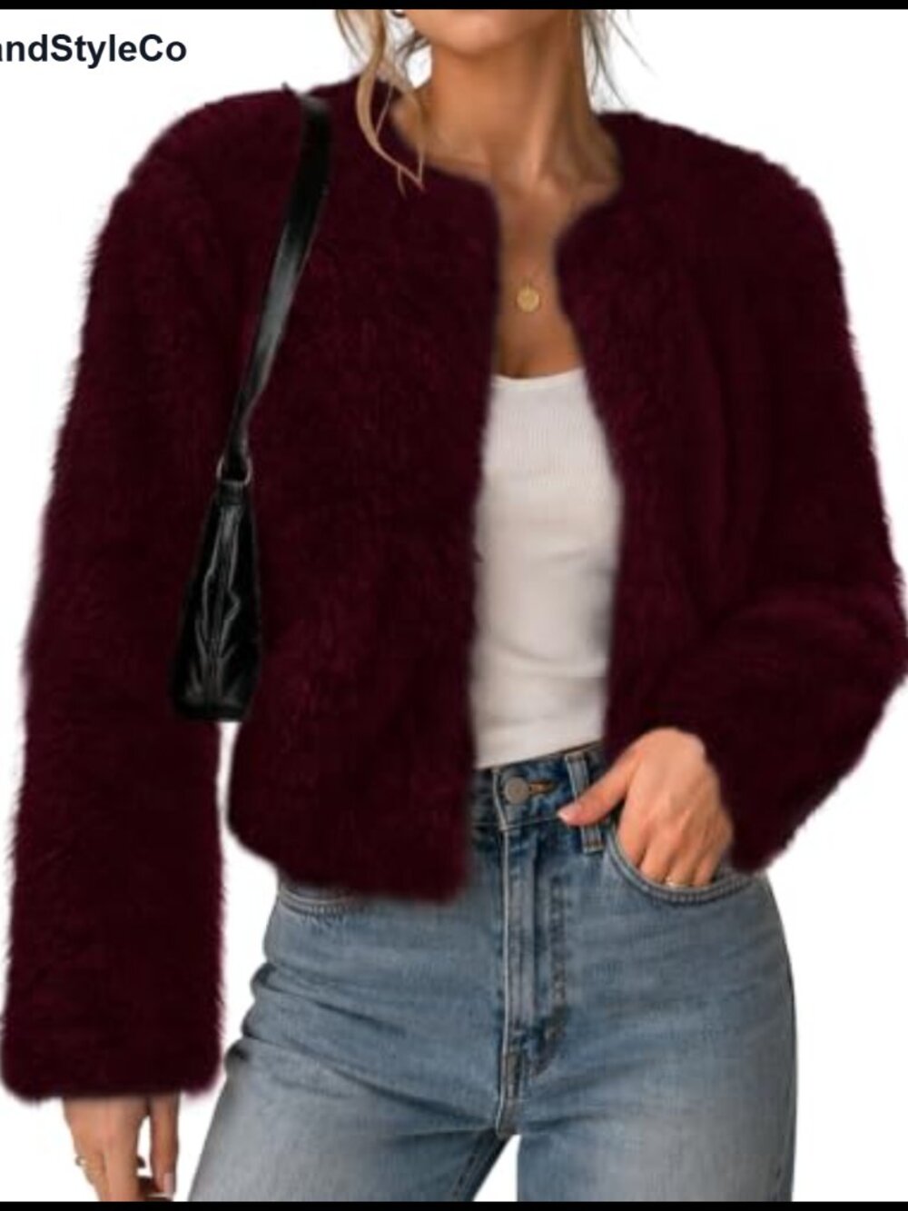Womens Cropped Faux Fur Coat Long Sleeve Open Front Cardigan